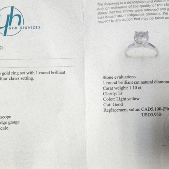 1.1ct Diamond Ring 14kt Gold Diamond does have inclusions - Picture 3 of 3